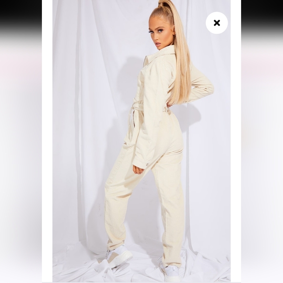 Pretty Little Thing oversized cream corduroy jumpsuit size 0 NWT - Picture 2 of 8